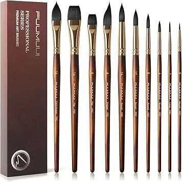 Sdanart 10-piece multi-shape watercolor brush set